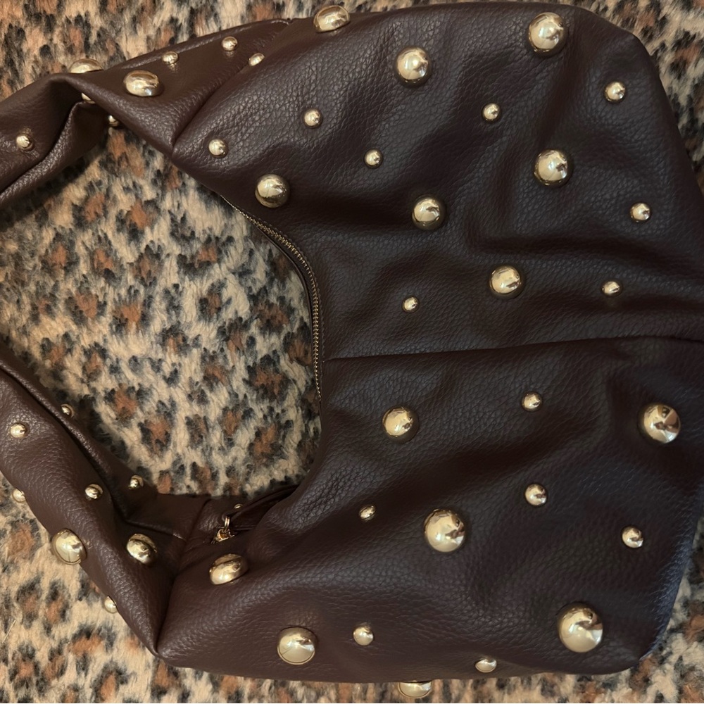 Brown Studded Leather Hobo Bag NWOT